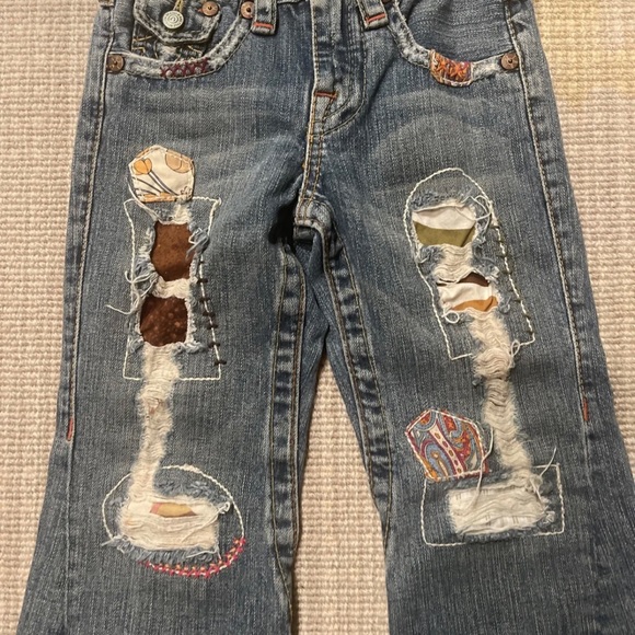 True Religion Woodstock Patchwork Twisted Seam Wide Leg Jeans Toddlers Girl Sz 4 - Picture 3 of 8